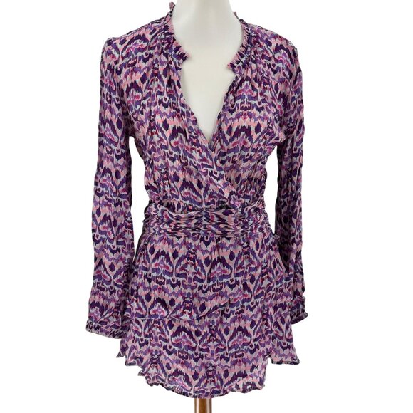 11 Uptown Dress Purple Multi-Color Abstract Print Long Sleeve, S, 64% Cupro 36% - Picture 1 of 12